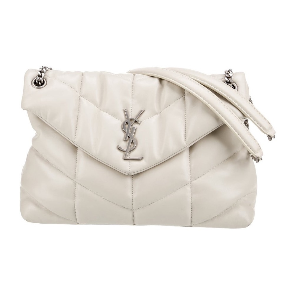 Yves Saint Laurent Cream Quilted Leather Shoulder Bag with Silver Hardware